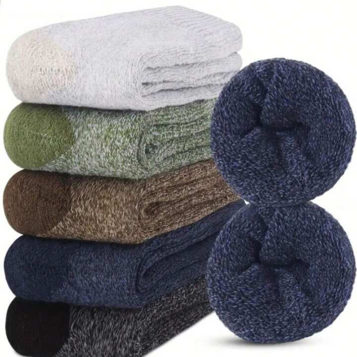 5 Pairs Men's Heavy-Duty Thermal Socks – Warm, Soft, and Durable