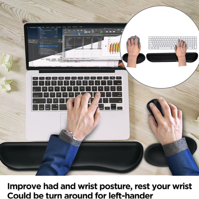 Ergonomic Memory Foam Keyboard & Mouse Pad Set – Ultimate Wrist Support for Work & Gaming